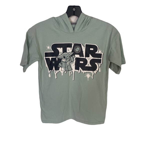 Star Wars kids size 8 green short sleeve tee shirt hood w/ ears Grogu(Baby Yoda) - Picture 1 of 8
